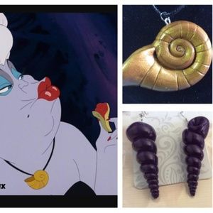 Little Mermaid Ursula Earrings & shell necklace
